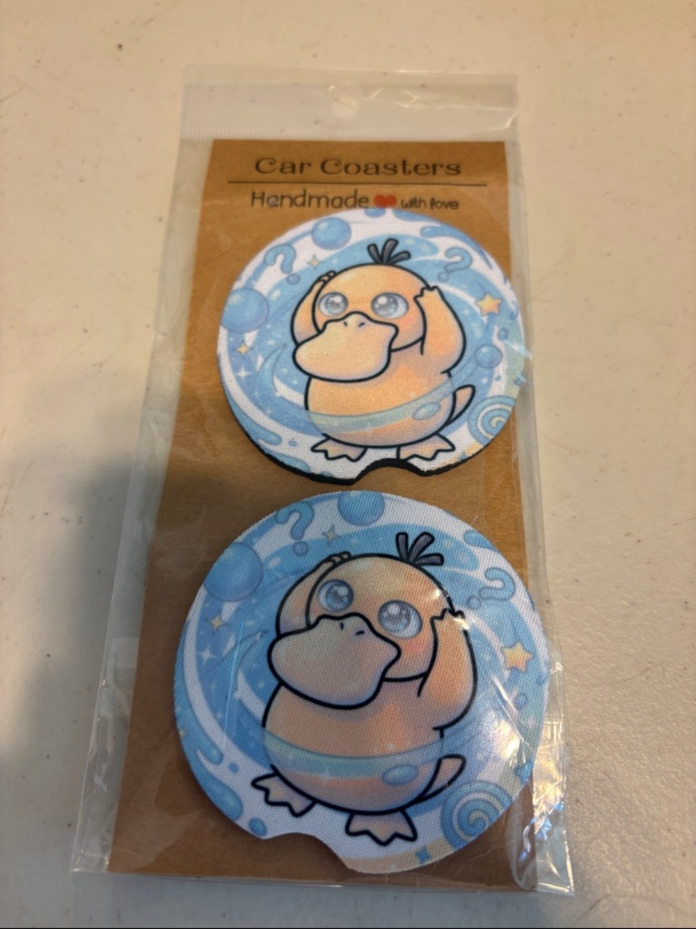 Handmade Psyduck Car Coasters - Blue